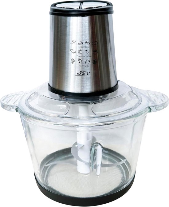 Elektrische Keukenmachine 1,8 L Glas Pot 300W - 4 RVS Messen, 2 Snelheden, Geschikt voor Vlees, Saucen, Babyvoeding en Fruit - Makkelijk Schoon te Maken in de Vaatwasser van Merkloos