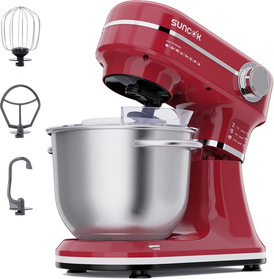 Elektrische keukenmachine en mixer, krachtige motor van 1500 W, met twee roestvrijstalen mengkommen (4,5 l en 5,5 l), multifunctionele deeghaak, geschikt voor bakken en kneden van deeg. van Merkloos