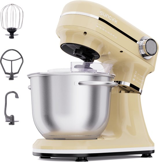 Elektrische keukenmachine en mixer, krachtige motor van 1500W, met twee roestvrijstalen mengkommen (4,5 l en 5,5 l), multifunctionele deeghaak, geschikt voor bakken en kneden van deeg.