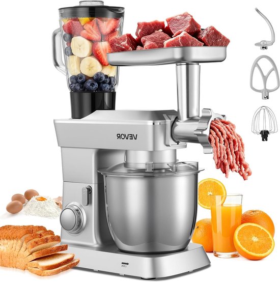 Elektrische Keukenmachine – Foodprocessor – Mixer – Blender – Deegkneder – 1300 W Motor – 4,3 L Roestvrijstalen Mengkom van Merkloos