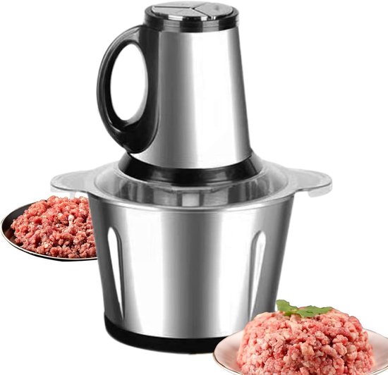 Elektrische Keukenmachine - Groente Hakker - Snel Ingrediënten Snijden - Roestvrij Staal - 19x19x19 cm - Zilverkleurig