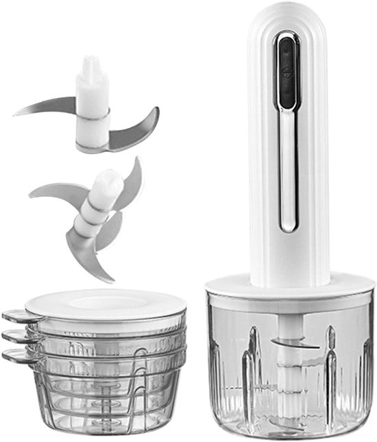 Elektrische Keukenmachine - Knoflookhakker Mini - Snel Ingrediënten Verwerken - USB-oplaadbaar Draadloos - 400 ml Kom - Wit