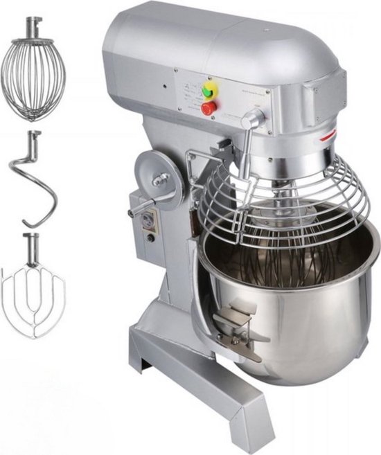 Elektrische Keukenmachine PRO - 3 koppen - Foodprocessor - Keukenrobot - Keukenmixer - Mengkom mixer - 450W - 10L RVS Mengkom van Merkloos
