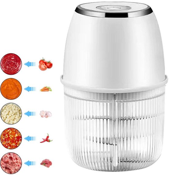 Elektrische keukenmachine van 350 ml met 6 messen voor het hakken van knoflook en vlees, oplaadbaar via USB – Wit van Merkloos