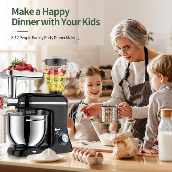 Elektrische Keukenmixer - Standmixer Deegmixer - Bakken en Koken - 3-in-1 Multifunctioneel - 6 Liter Kom - Zilver