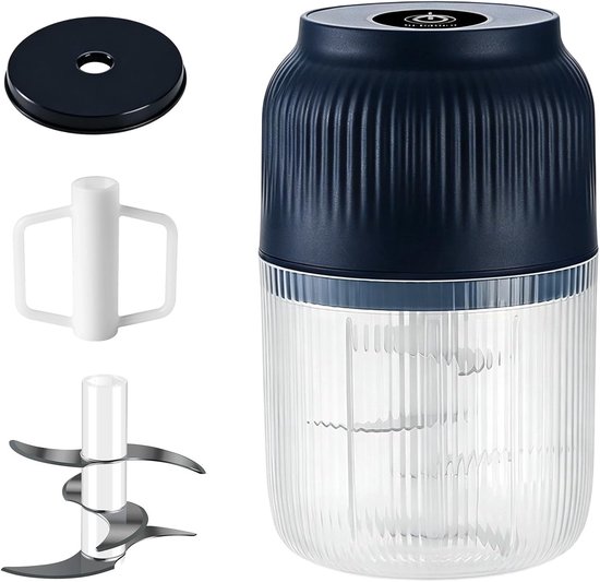 Elektrische Knoflookhacker - Draadloze Mini Hakmolen USB Oplaadbaar - Compacte Keukenmachine met 6 Mesjes voor Ui, Gember, Noten en Babyvoeding - Blauw