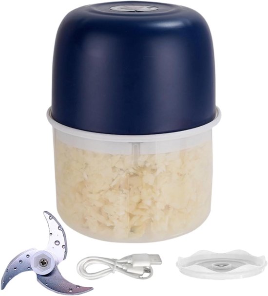 Elektrische Knoflookhakker - Keukenmachine Blender - Snel Ingrediënten Hakken - Draadloos Automatisch - 125 x 95 cm - Donkerblauw