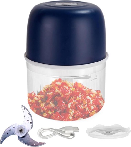 Elektrische Knoflookhakker - Keukenmachine Mini - Snel Ingrediënten Snijden - Draadloos en Compact - 9.6 x 9.5 x 9.6 cm
