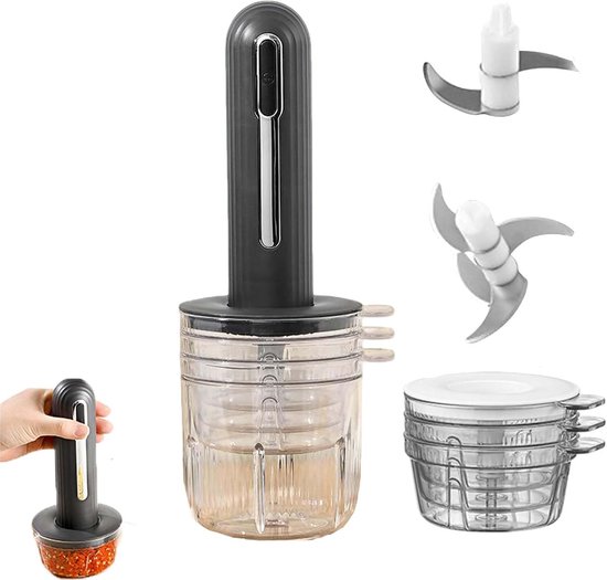 Elektrische knoflookpasta-mixer - hakmolen - multifunctionele keukenmachine - USB-aangedreven - compact keukengereedschap - geschikt voor gehakt - knoflookpasta-bereiding en het hakken van fruit en groenten - zwart
