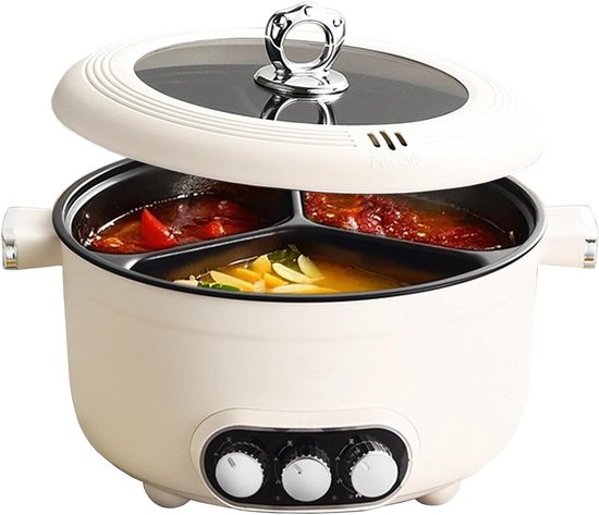 Elektrische Kookpot - Multifunctionele Pan - Gezellig Tafelen - Drie Kookzones - 5.3 Liter - Zilver