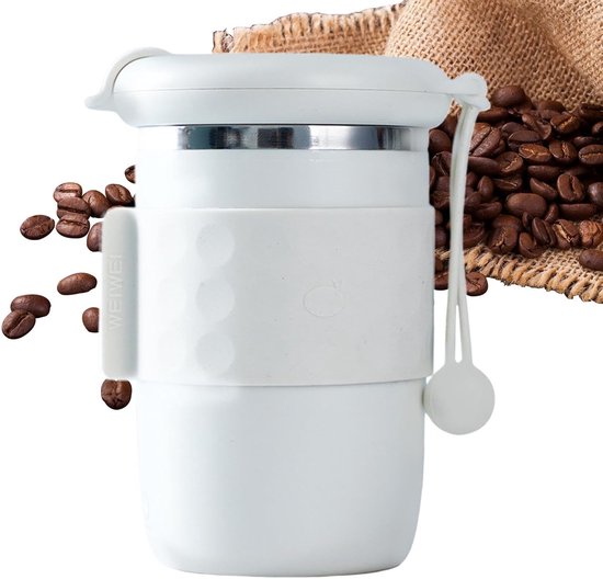 Elektrische magnetische, draagbare mengbeker, 420 ml elektrische beker, roestvrijstalen mengbeker, koffie-thee mengbeker, warme chocoladebeker, morsbestendige mengbeker met lanyard van Mixchic