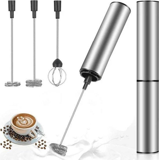 Elektrische melkopschuimer, oplaadbaar, USB-interface, mini handmixer met dubbele mengkoppen, roestvrijstalen mixer. van Merkloos