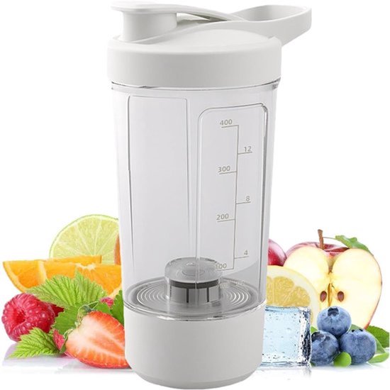 Elektrische mengbeker, transparant, veilig, snelle elektrische eiwitblender, inclusief Type-C oplader, veilige en snelle shakerbeker, een gezonde keuze voor je voeding - wit.