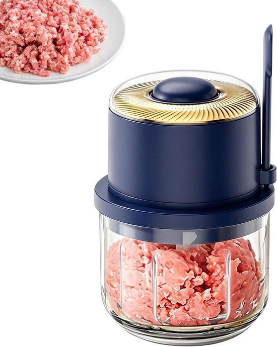 Elektrische Mini Chopper - Keukenmachine Hakmolen - Voedselbereiding Vereenvoudigen - Draadloze Efficiëntie - 350 ml - Blauw