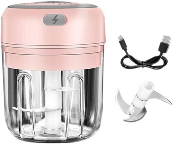 Elektrische Mini Hakker - Keukenmachine Groente - Snel Ingrediënten Snijden - Eén Druk Op Knop - 250 ml Capaciteit - Roze