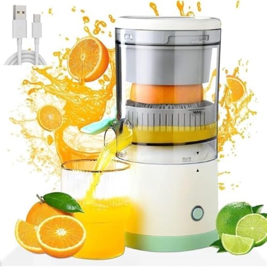 Elektrische mini-sapcentrifuge, USB-oplaadbaar, draagbare sapcentrifuge voor citrus en appel, veilige automatische pers voor restaurant en thuisgebruik van Merkloos