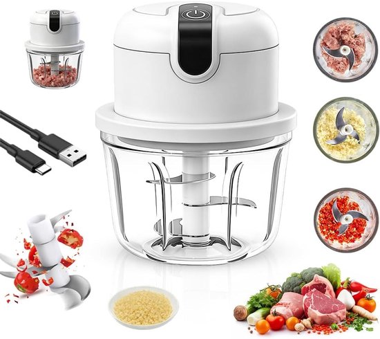 Elektrische Mini Uien Snijder 350ml - Draadloze USB Ovensnijder voor Uien, Vlees, Fruit en Knoflook - Compacte Keuken Chopper voor Efficiënt Snijden