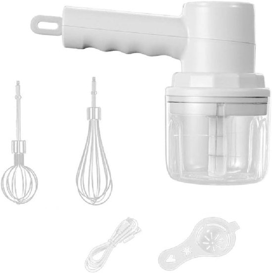Elektrische Mixer - Keukenmixer Handmixer - Bakken en Koken - Draadloos USB Opladen - 580 gram - Wit