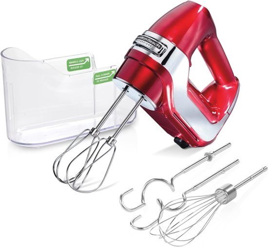 Elektrische mixer voor met de hand - Keukenmixer voor snel kloppen - Voor bakken en koken - Vijf snelheidsstanden met Quickburst - Compact ontwerp om op te bergen - Rood chroom