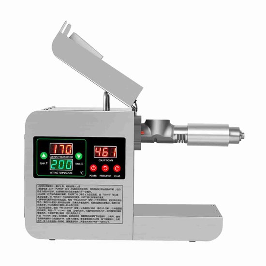 Elektrische Oliepers 820W RVS – Olie Press Machine voor Thuis – Warm Persen – Voor Pinda, Sesam & Zaden