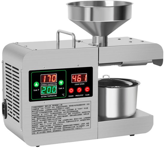 Elektrische oliepersmachine met groot digitaal kleurendisplay voor thuis, keuken en andere toepassingen. Intelligente, roestvrijstalen elektrische oliepersmachine. van Merkloos