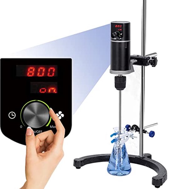 Elektrische overhead roerder, digitale overhead mixer, laboratorium mixer mixer met tijdinstelling en snelheid, max. 40L, 10.000 Mpas, 100 ~ 2000 rpm, 120 W