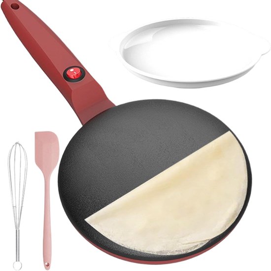 Elektrische pannenkoekenpan - Crêpemaker machine - Snel ontbijt maken - Automatische temperatuurregeling - 78 inch - Rood