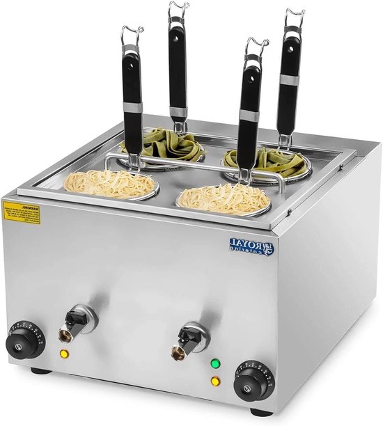 Elektrische Pastakoker - Deegkoker Horeca - Snel Pasta Koken - 4 Gebreide Manden - 4 Liter - Staal