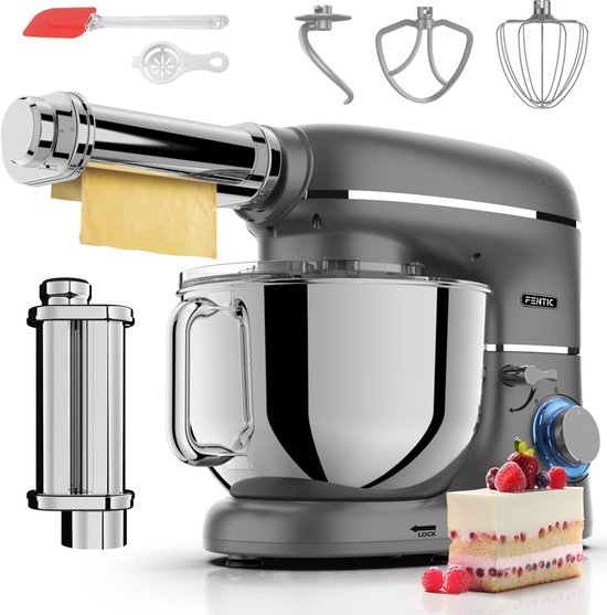 Elektrische pastamachine - Antraciet - 6,2L - RVS keukenmachine met pastaroller - Voor hobbykoks en professionals