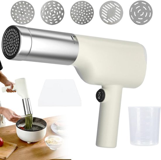 Elektrische Pastamachine Gun - Pasta Maker Pistool - Pastamachine - 40 W - met 5 persvormen - USB-opladen - pastamachine elektrisch - voor familie, reizen, picknick van Merkloos