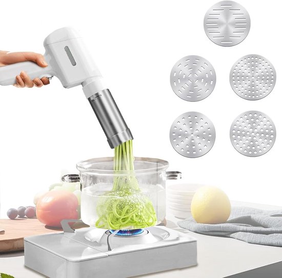Elektrische Pastamachine - Handheld apparaat met 5 persvormen en 4 accessoires - Automatische Oplaadbaar Handpastamachine