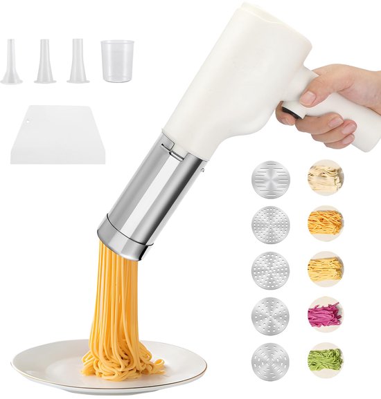 Elektrische pastamachine, handheld, draagbare elektrische pastamachine met 5 roestvrijstalen vormen, draadloos, voor - ShopVlot