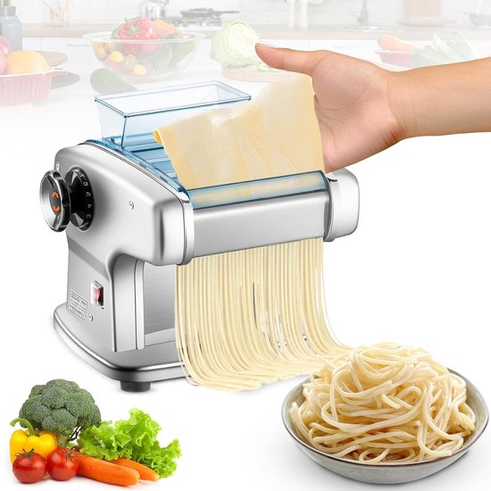 Elektrische Pastamachine - Pastamaker Deegroller - Zelf Pasta Maken - Roestvrij Staal - 3 Mesbreedtes - Zilver