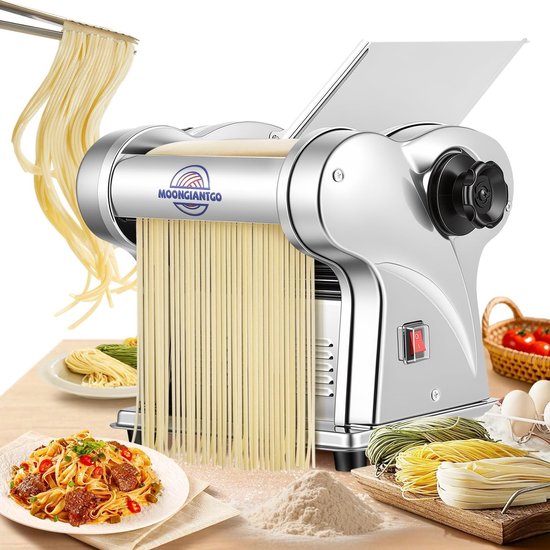Elektrische pastamachine - Roestvrij staal - 9 Dikte-instellingen 0,3-3 mm - Met 1,5 mm en 4 mm messen - Voor zelfgemaakte pasta
