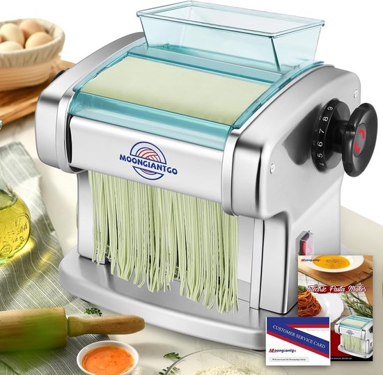 Elektrische pastamachine - Roestvrij staal - Noodle Size 2,5 mm en 4 mm - Met 9 Instelbare Dikte Standen - Voor Verse Pasta Thuis