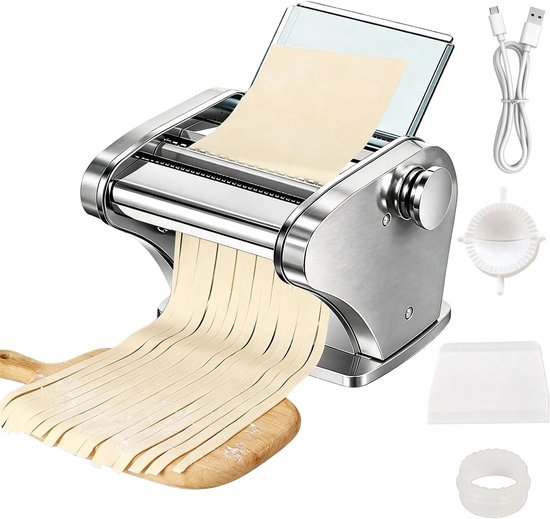 Elektrische pastamachine - RVS - 24 x 17 x 17 cm - 6 Dikte-instellingen met 2 Snijkoppen - Voor Verse Pasta en Deegwaren