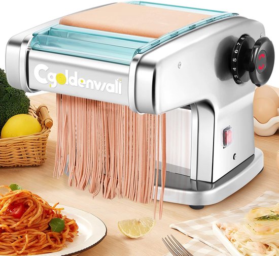 Elektrische Pastamaker 135 W van Roestvrij Staal voor Noodles, Lasagne en Ravioli met 9 Dikte-instellingen en 4 Snijbreedtes