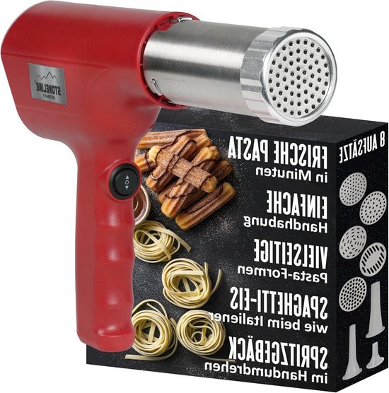 Elektrische Pastamaker - Deegmaker Gnocchi - Verse Pasta Maken - Draadloos USB Oplaadbaar - 8 Opzetstukken - Rood