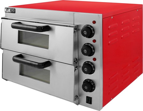 Elektrische pizza oven 2-kamers - ferrari rood - 40cm - timer30min