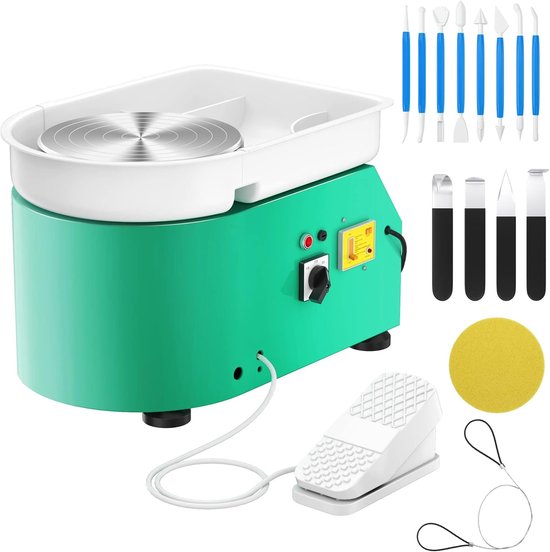 Elektrische pottenbakkersmachine - Keramiek wiel - Kunst maken - Krachtige 350W motor - 25 cm schijf - Groen