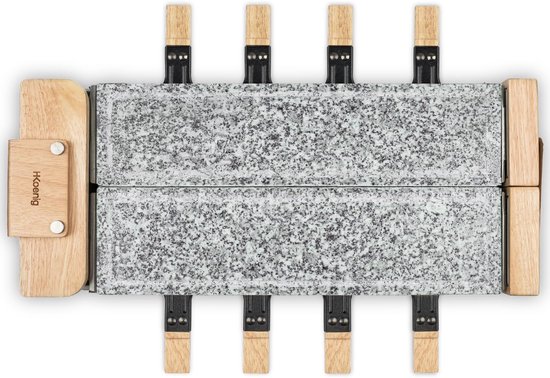 Elektrische Raclette Grill voor 8 Personen met Granieten Dubbele Grillplaat en Fondue Functie