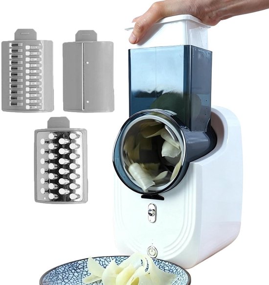 Elektrische Rasp - Keuken Snijmachine - Maaltijdvoorbereiding - Drie Snij Kegels - 15x18x15 cm - Wit