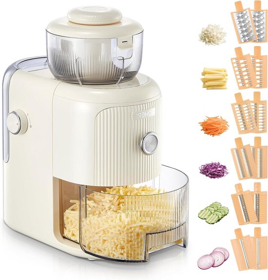 Elektrische Rasp - Keukenmachine Hakker - Maaltijden Bereiden - 6 Snelwissel Messen - 1.8L Container - Beige