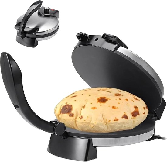 Elektrische Roti Maker - Chapati Machine - Thuis Bakken - Dubbelzijdig Verwarmen - 25 cm - Zwart