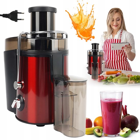 Elektrische Sapcentrifuge - 500 ml Juicer - Fruitpers & Citruspers - Sinaasappelpers - 1000W Motor - 2 Snelheden - Brede Vulopening - Veiligheidsslot - Sapmachine - Voor Groenten en Fruit - Rood