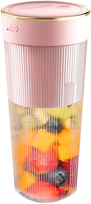 Elektrische sapcentrifuge met zes messen voor thuis en sport, draagbare smoothie- en fruitblender, 300 ml 50W mini-sapfles, 1200 mAh blenderbeker, USB oplaadbaar, 19 x 8 x 5,5 cm, 1 stuk, roze van Merkloos