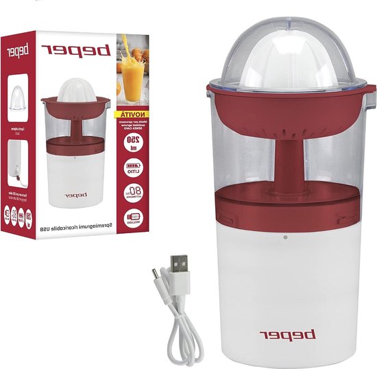 Elektrische sapcentrifuge oplaadbaar 250 ML 20W USB-kabel rood-wit