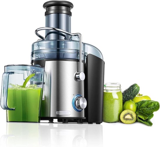 Elektrische Sapcentrifuge Roestvrij Staal 800W - Groenten Fruit Citruspers 2 snelheden - Anti-druppelsysteem - Grote Vulschacht - Zilver sapcentrifuge groenten en fruit