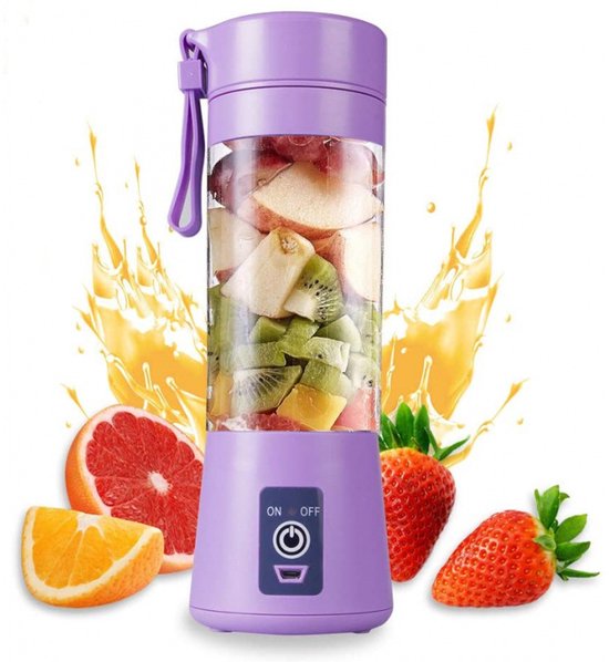 Elektrische sapcentrifugebeker - Mini blender - Smoothie maker - Sapbeker - Elektrische USB-sapcentrifuge - Geschikt voor het maken van smoothies, blenders en sappen, 380 ml, ontwerp met zes messen, perfect voor het mixen (lichtpaars) van Merkloos