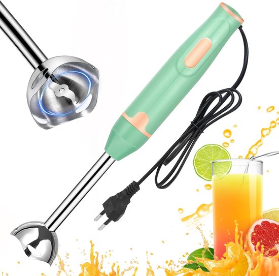 Elektrische staafmixer, 400 W pureerstaaf, snelheden roerstaaf, roestvrij staal voor babyvoeding, soep, smoothies, puree, saus handblender